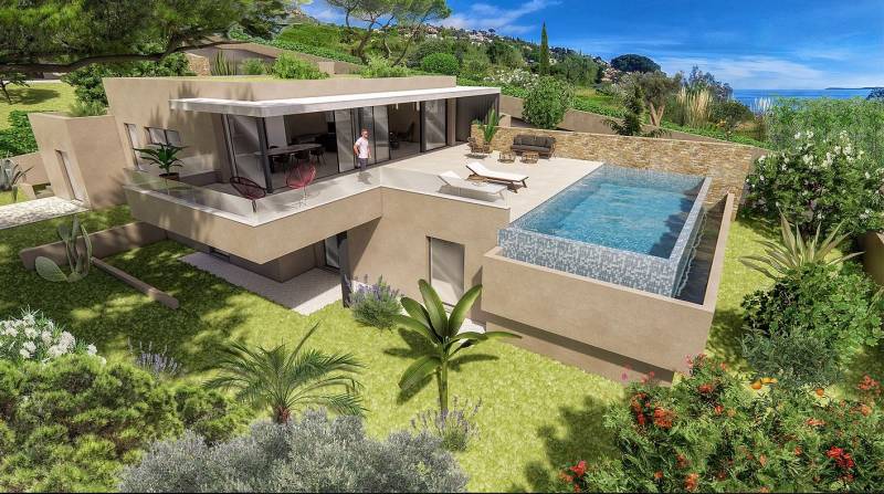 VILLA E VENDUE PAR CAP NÈGRE IMMOBILIER - PROPRIÉTÉS DE LUXE  LE LAVANDOU / SAINT CLAIR - NEUVES EN VEFA - SITE EXCEPTIONNEL - VUE MER - PLAGE A PIED -