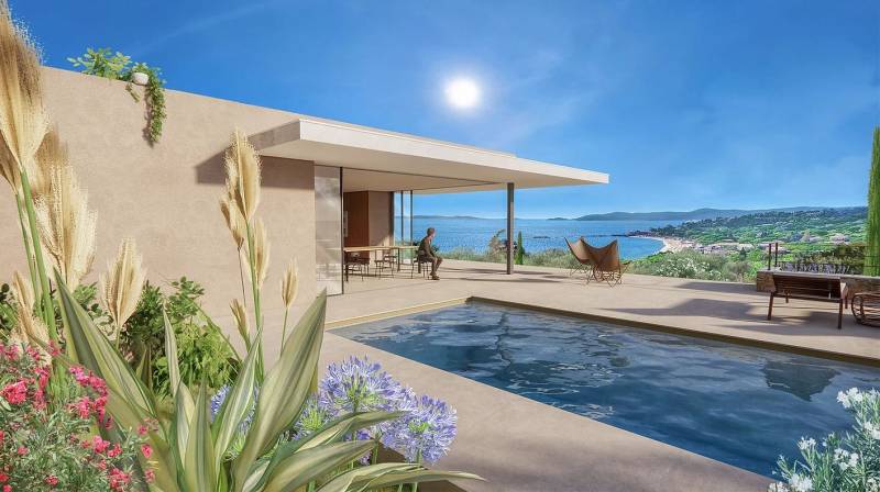VILLA F VENDUE PAR CAP NÈGRE IMMOBILIER - VENTE EN VEFA - VILLA VUE MER NEUVE - PROPRIÉTÉ DE  LUXE AVEC PISCINE - LE LAVANDOU - SAINT CLAIR - COTE D'AZUR