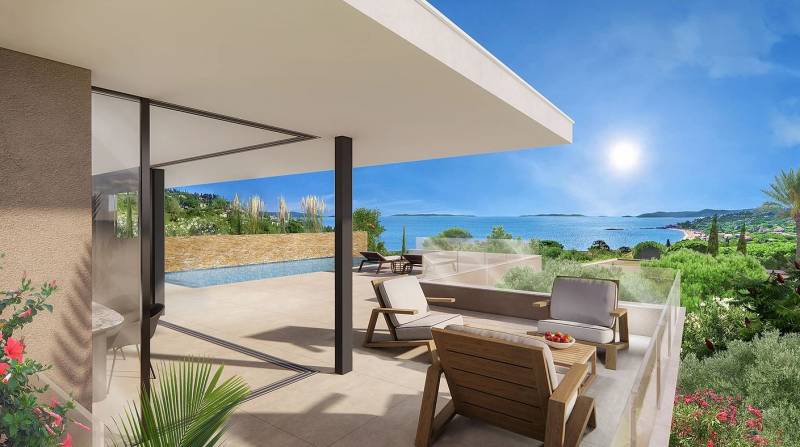 VILLA D VENDUE PAR CAP NÈGRE IMMOBILIER - VENTE EN VEFA - VILLA VUE MER NEUVE - PROPRIÉTÉ DE  LUXE AVEC PISCINE - LE LAVANDOU - SAINT CLAIR - COTE D'AZUR